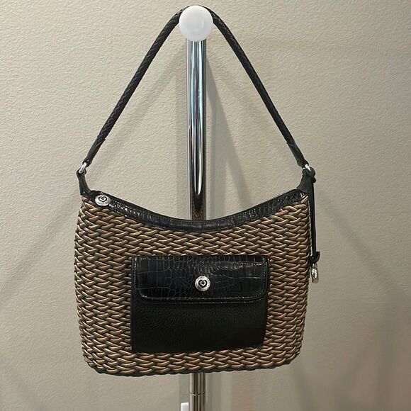 Brighton Vintage Woven Raffia Straw and Leather Trim Shoulder Purse - Picture 1 of 7